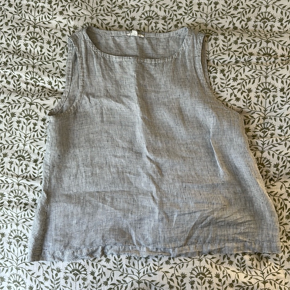 Eileen Fisher • White Windowpane 100% Organic Linen Top Size S